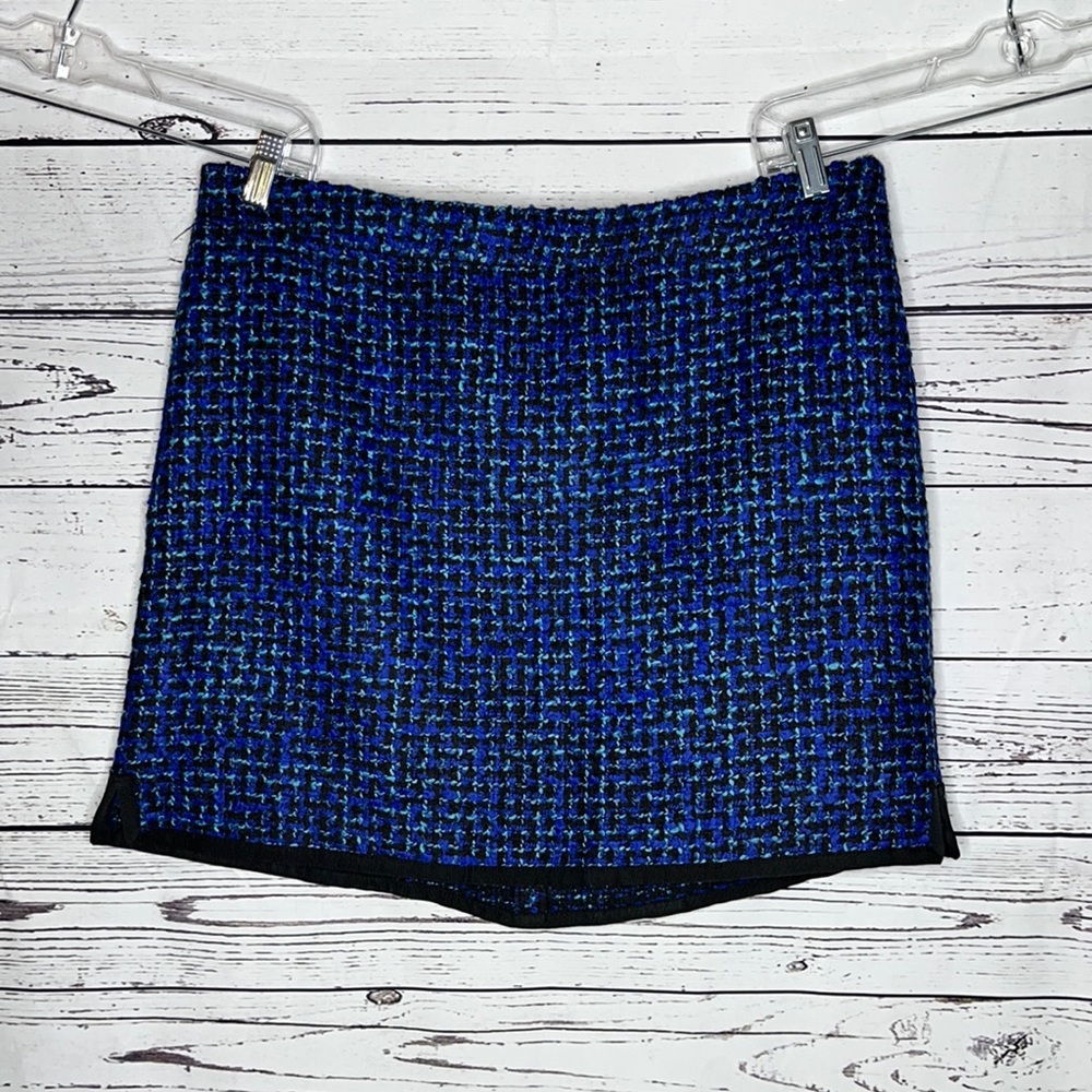 J. Crew NWT Sz 14 Blue & Black Tweed Acrylic/Wool Blend Postage Stamp Mini Skirt